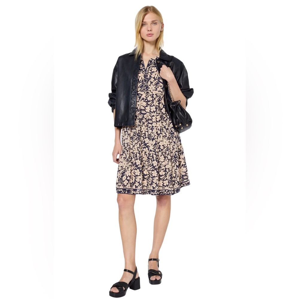 Gerard Darel Floral Midi Dress Cream Black Size 3 large Pockets silk